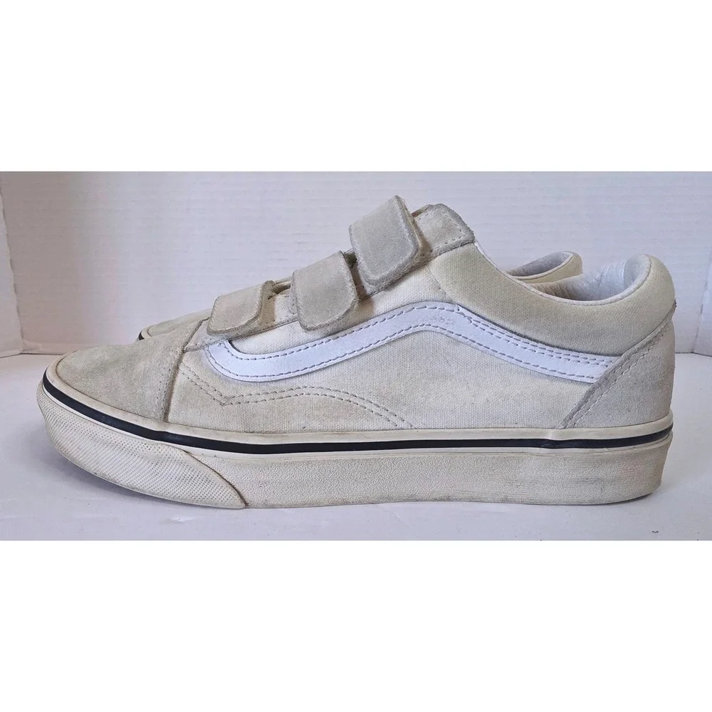 Vans Old Skool V Pro Off White Cream Suede Canvas Triple Strap Sneakers Mens 8.5